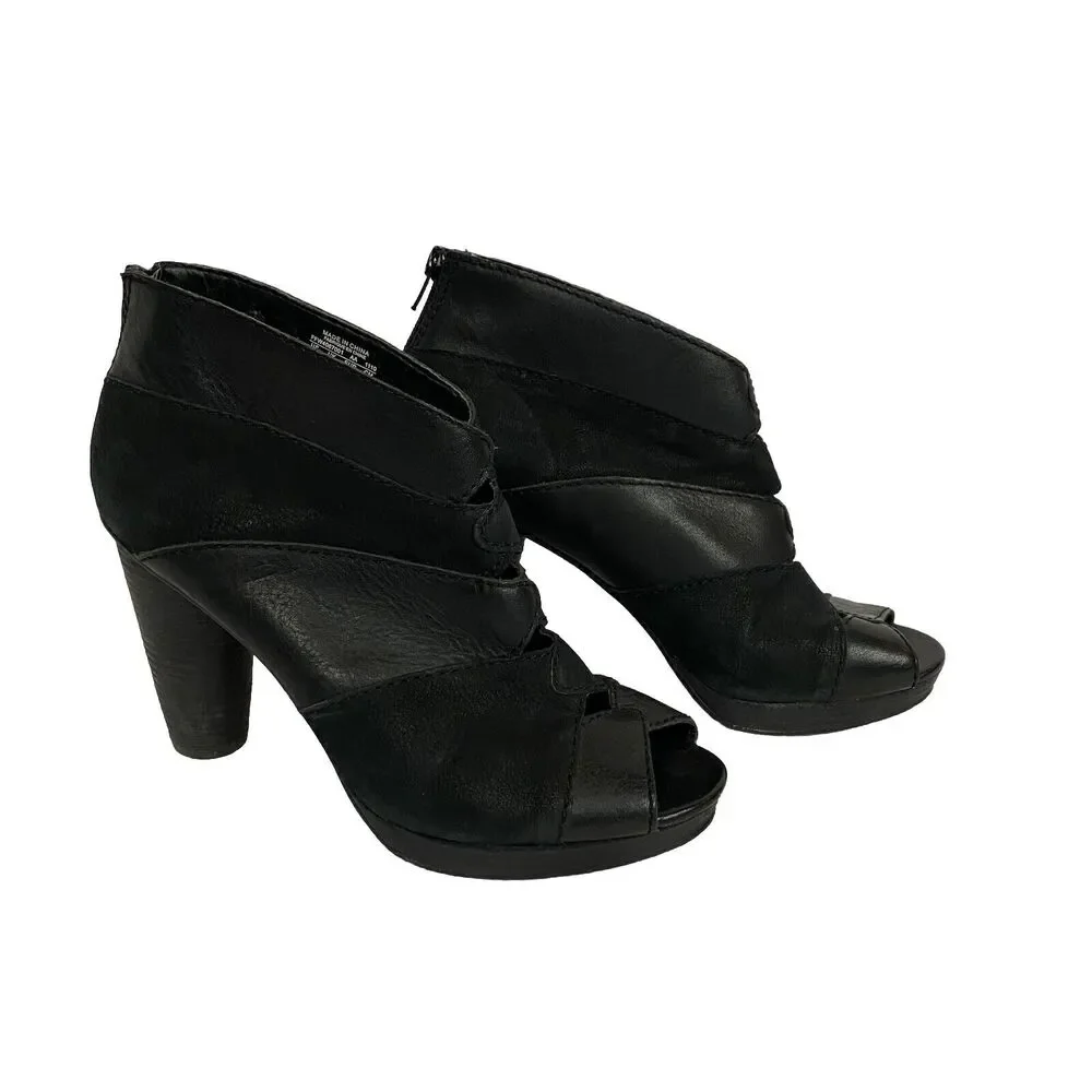 Fossil Bobbi Peep Toe Ankle Boots Booties Women’s Size 8.5 Black Leather - Picture 1 of 13